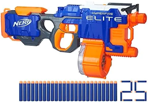 nerf hyperfire motorized elite blaster 25 dart drum fires up to 5 darts per second includes 25 official elite darts amazon exclusive