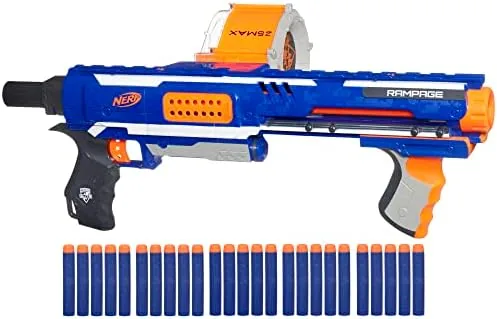 nerf rampage n strike elite toy blaster with 25 dart drum slam fire for kids teens adults amazon exclusive
